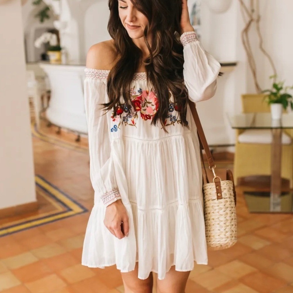 Free People Sunbeams Off‎ the Shoulder Mini Dress Sz M - Picture 11 of 14